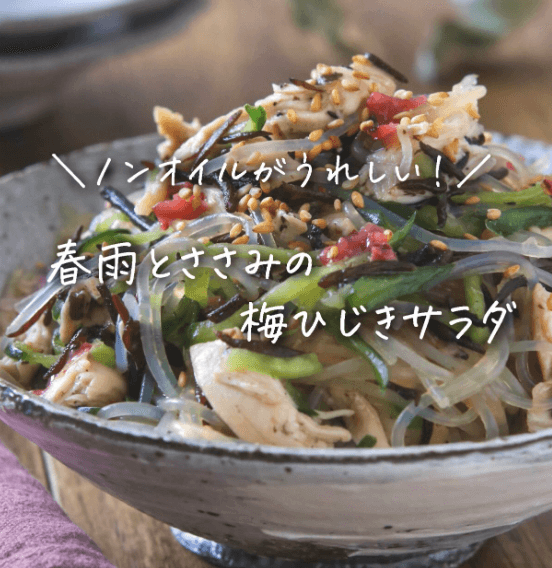 ノンオイルが嬉しい！ささみと梅ひじきの春雨サラダ🌷🌿
