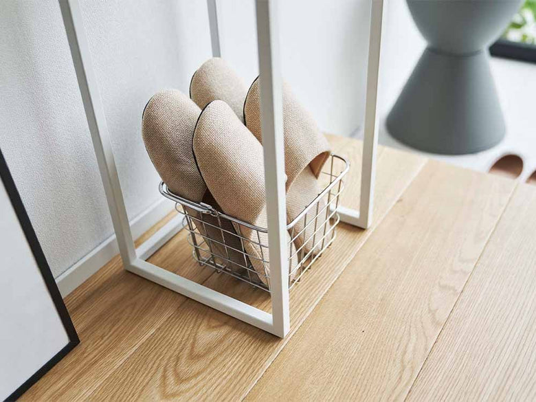 竹天板と棚のあるスチール加湿器スタンド