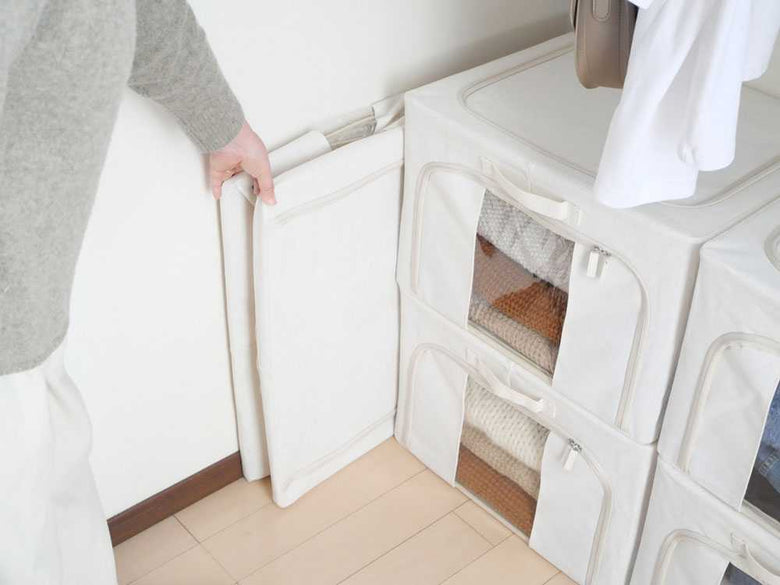 好きなところから開けられる折りたたみ式布製収納ボックス