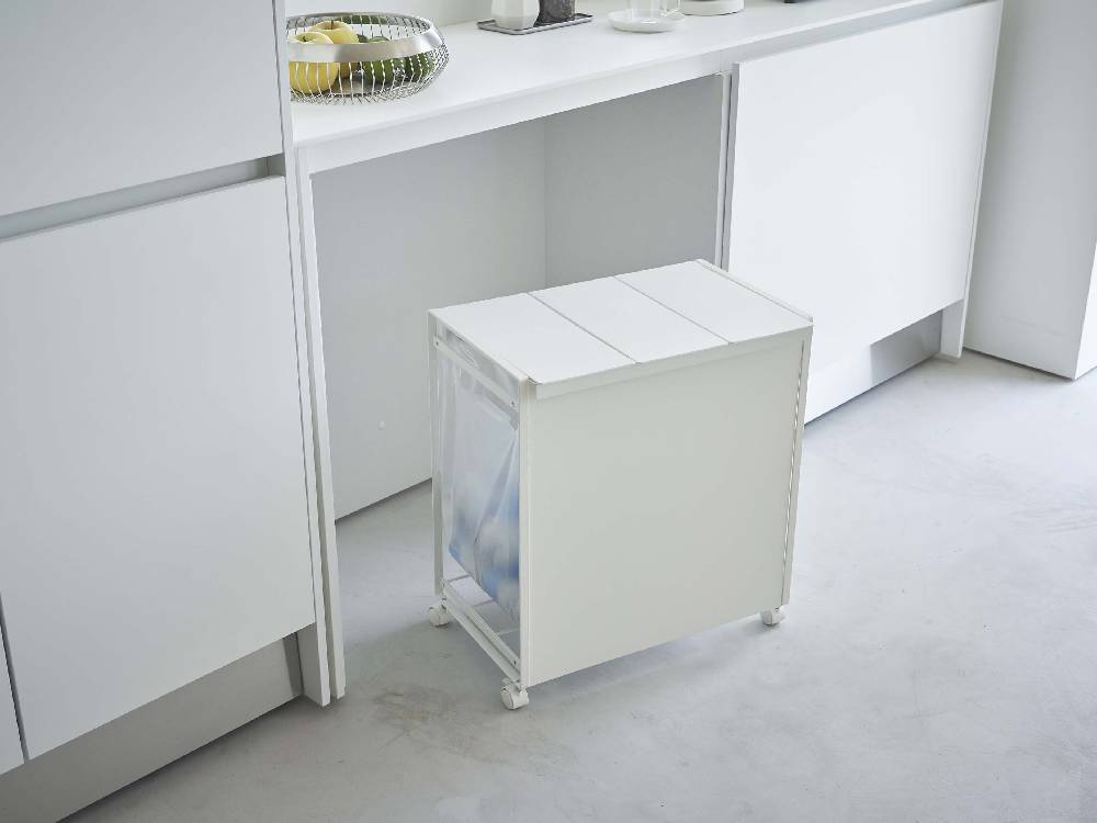 グレーの蓋付きスチール製分別ダストワゴン