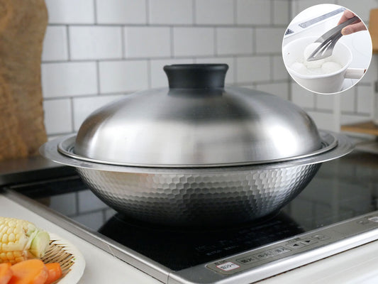 《絶妙トングセット》【Arnest/アーネスト】とにかく洗いやすいステンレス卓上鍋/のせるだけ蒸し器