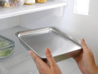 la baseの18-8ステンレス製角バット、角ザル、角プレートが並んだキッチン用品セット