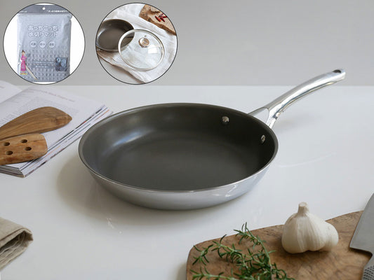 《ノベルティ付》【CORELLE/コレール】こびりつきにくい次世代フライパン＋専用ガラス蓋セット（あっちこっち水切りマット）