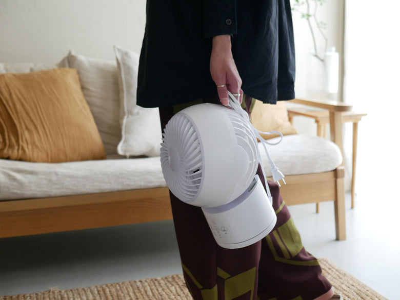 節電センサー付きDCウォッシャブルサーキュレーター360の本体、ABS・PP製の小型家庭用ファン