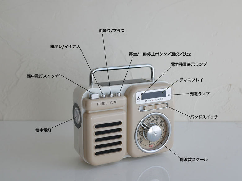 レトロデザインの銀色多機能防災ラジオ、Bluetooth機能とLEDライトを備えた電子機器