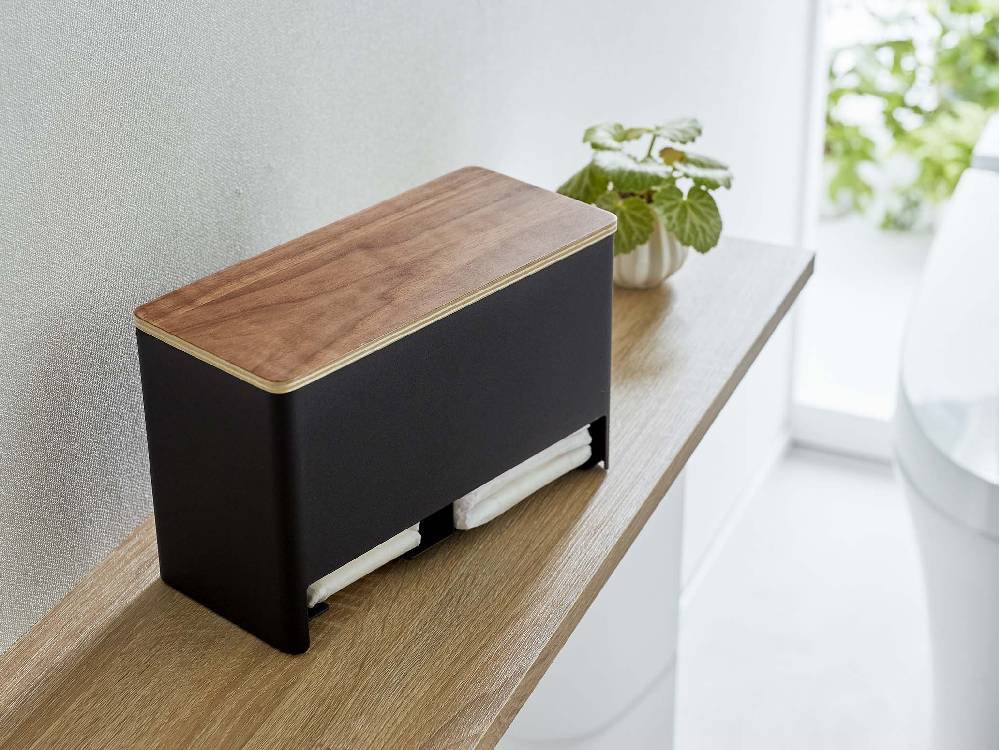 RIN/リンの分別サニタリー収納ホルダー、スチール製本体と天然木蓋を使用した収納ボックス