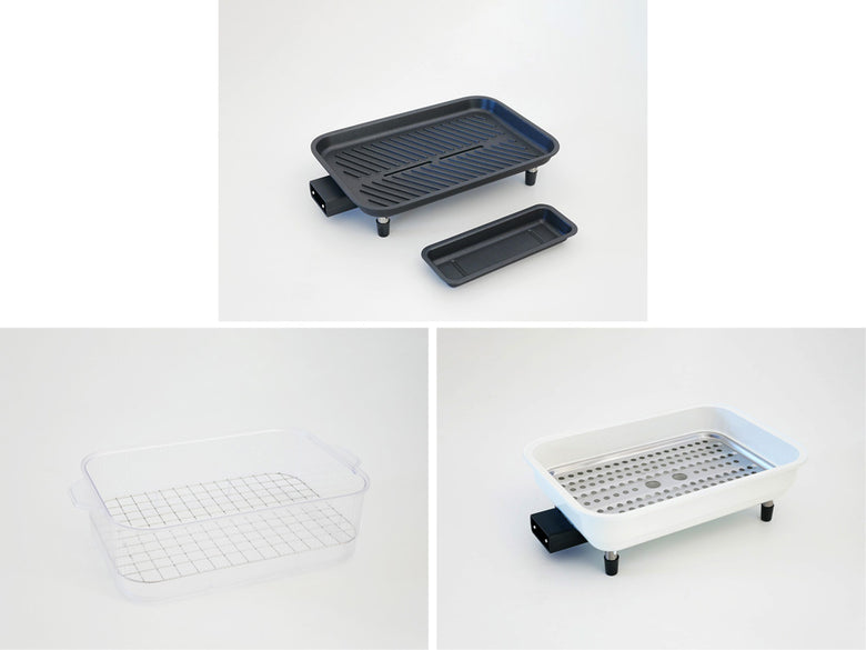 【recolte】丸洗い可能なコンパクトホットプレート用グリルプレートと油受け皿のセット