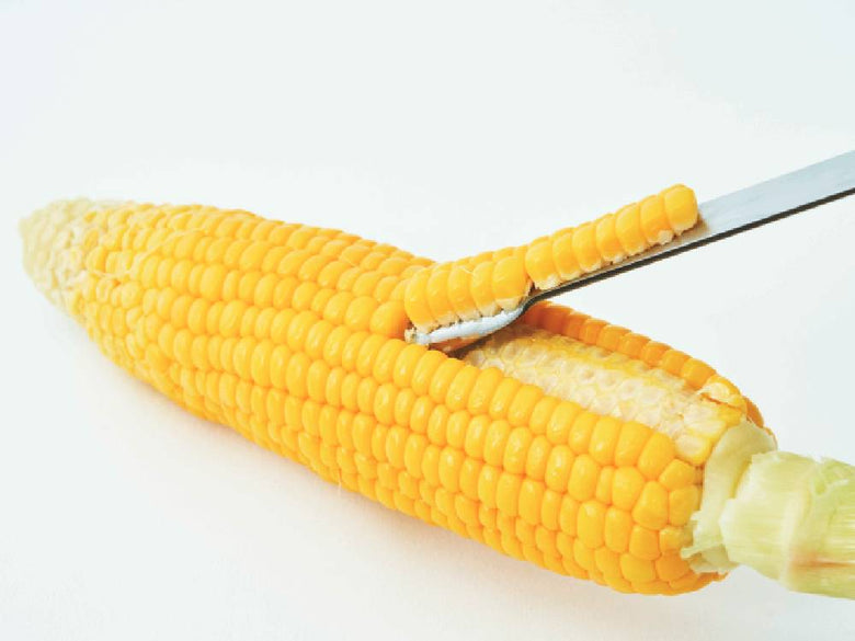 黄色いスイートコーンが並んだコーンオンザコブの食材画像