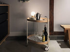 MOHEIM（モヘイム）のトロリーワゴン、白色のシナ合板とスチール製でシリンダー式車輪を備えた高さ685mmの移動可能なワゴン